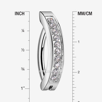 Detail View 1 of Implant Grade Titanium Sparkle Gem Lined Minimalist Curved Bar Belly Clicker-Clear Gem